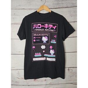 Hello Kitty Womens Tshirt Size M Black Kawaii Arcade Pixel Art Sanrio Unisex